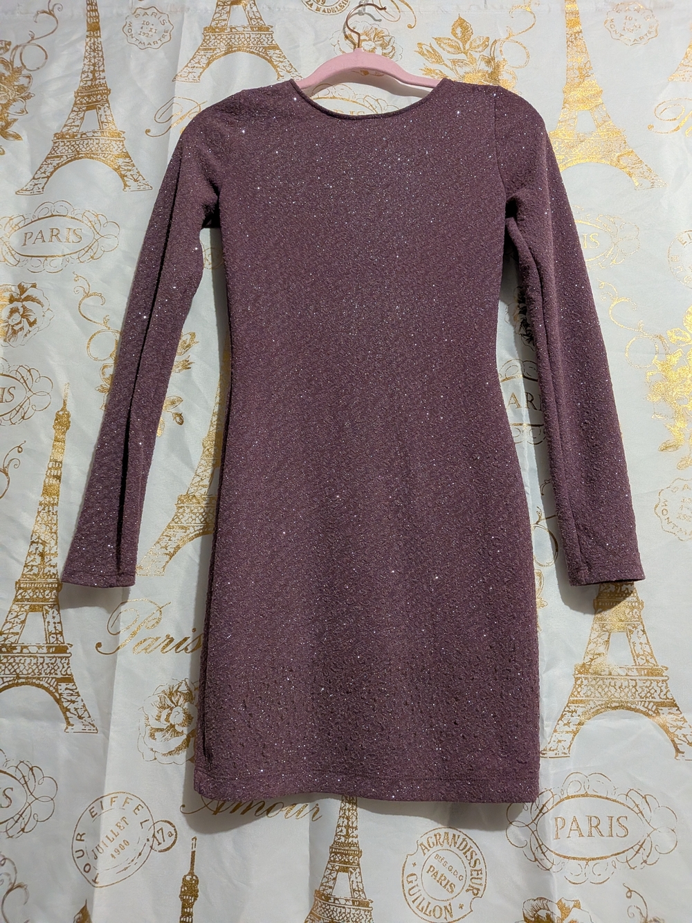 Lovely Day Glitter Long-Sleeve Bodycon Dress - Plum